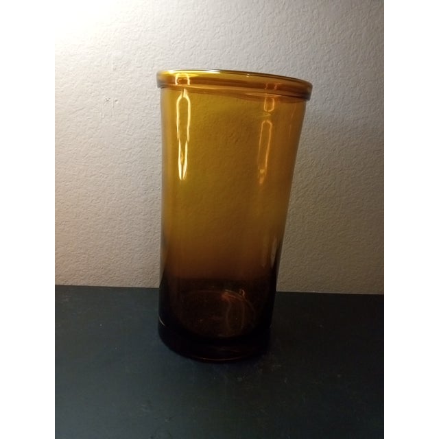 1970s 1970s Vidrios San Miguel Amber Recycle Glass Cylinder Vase From Spain For Sale - Image 5 of 5
