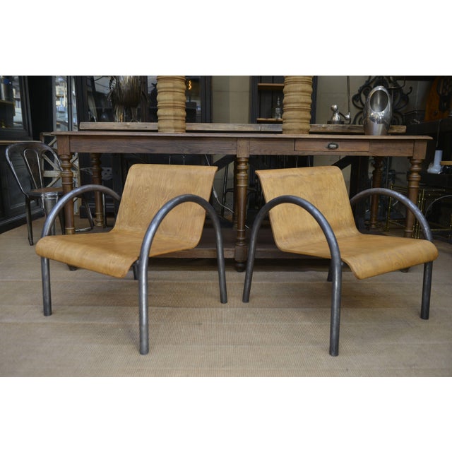 1950s Vintage Design Armchairs in Metal and Wood, 1950, Set of 2 For Sale - Image 5 of 12