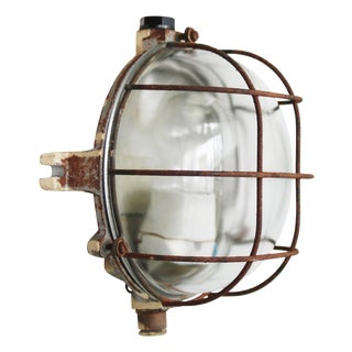 Vintage French Industrial Wall Light in Cast Iron and Clear Glass For Sale