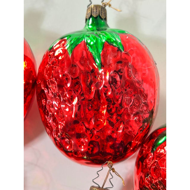 Red 1980s Large Strawberry Mercury Glass Christmas Ornaments 4” - A Set of 6 For Sale - Image 8 of 11