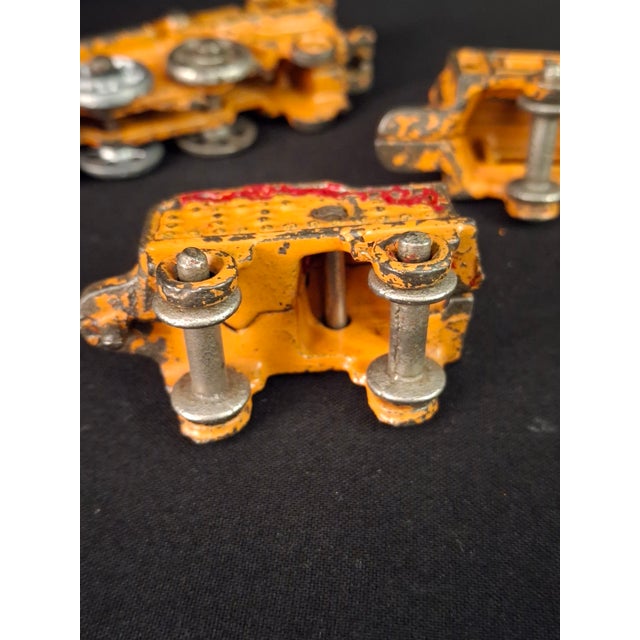 Antique Kilgore Cast Iron Train Set Orange Locomotive Coal Tender Passenger Car For Sale - Image 10 of 18