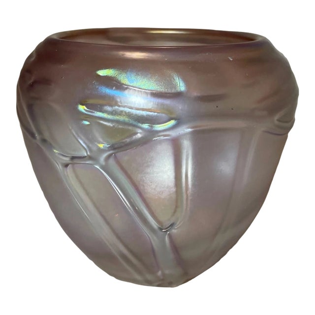 Original 1996 Hand Blown Aurene Iridescent Peet Robinson Studio Art Glass Vase For Sale