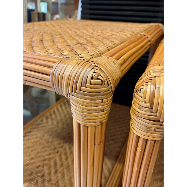 Tan Pair of Tiki Side Tables. Pencil Reed and Cane For Sale - Image 8 of 12