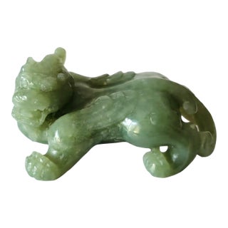 Chinese Celadon Jade Bixie Figure, Qing Dynasty or Early Republic Period For Sale