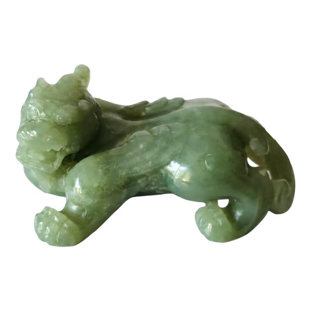 Chinese Celadon Jade Bixie Figure, Qing Dynasty or Early Republic Period For Sale