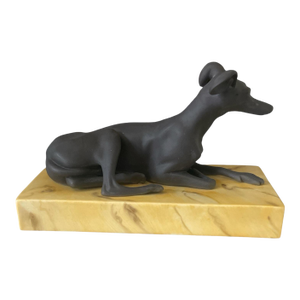 1960s Mottahedeh Italian Greyhound Porcelain Sculpture on Faux Marble Plinth