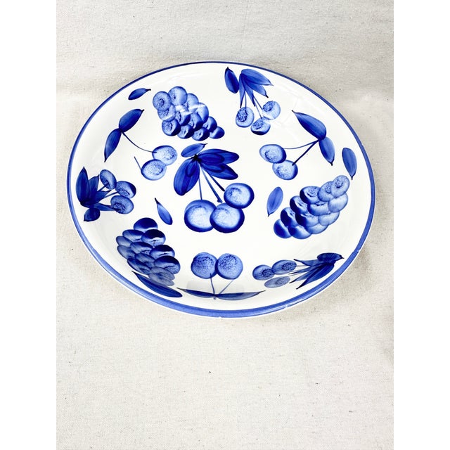 Vintage blue and white ceramic pasta bowl. Made by Stoviglierie in Italy. Lovely blue and white fruit design with a large...