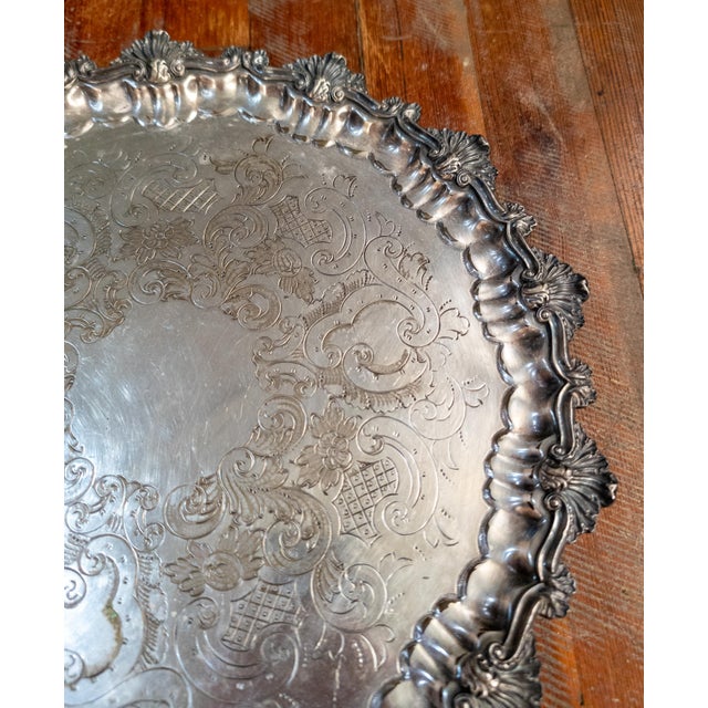 20th Century English Silverplate Rococo Revival Salver Tray by Ellis Barker For Sale - Image 4 of 14