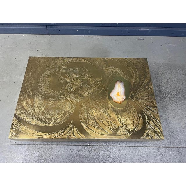1980s Etched Brass and Agate Coffee Table from Felix De Boussy, Belgium, 1980s For Sale - Image 5 of 15
