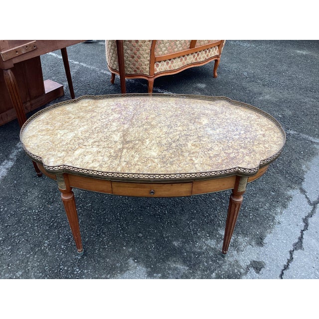 Wood French Maison Jansen-Style Marble Top Coffee Table W/ Brass Gallery For Sale - Image 7 of 10