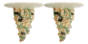 Pair of Large Vintage Ceramic Cornucopia Wall Shelves