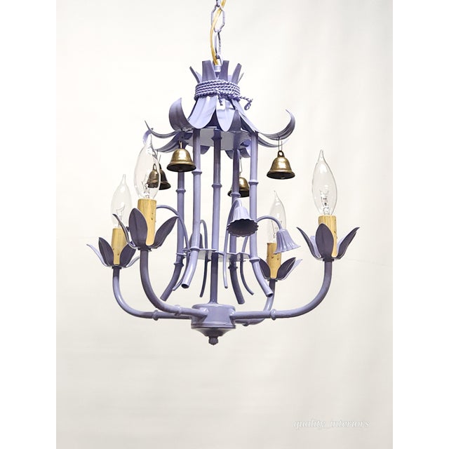 1960s Darlingest Petite Vintage Italian Tole Faux Bamboo Pagoda Lavender Chandelier ~ Rewired ~ Restored ~ Rejuvenated ~ Ready to Hang ~ For Sale - Image 5 of 12