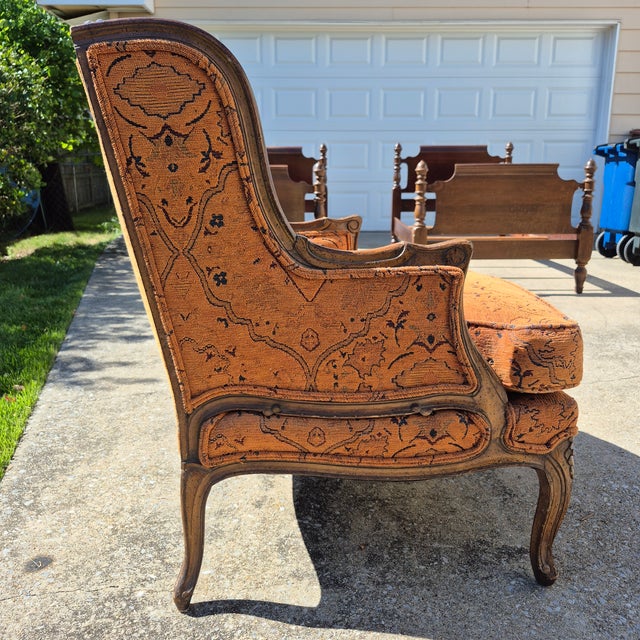 Mid-20th Century Vintage Carved Walnut Frame Wingback Style Bergere Arm ...
