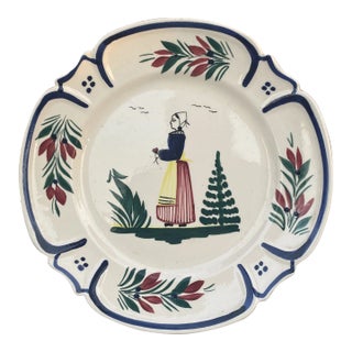 French Faience Plate Quimper, Circa 1960 For Sale