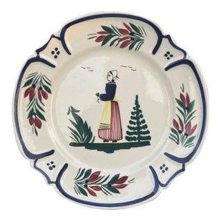 French Faience Plate Quimper, Circa 1960 For Sale