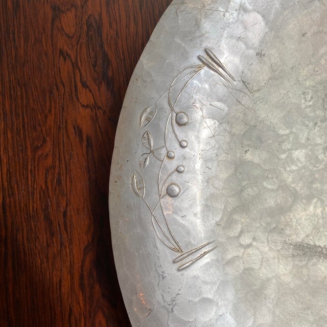 Mid 20th Century Hand Hammered Decorative Aluminum Floral Serving Platter For Sale - Image 9 of 10