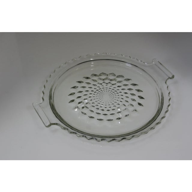 Jeannette Glass Vintage Jeannette Depression Glass Clear Cubist Diamond Pattern Dual Handle Serving Tray For Sale - Image 4 of 7