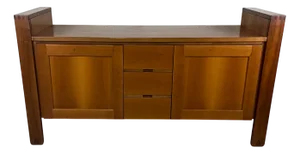 Italian Sideboard Cabinet in Walnut Wood with Drawers and Doors, 1980s