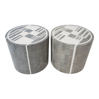 1980s Maitland-Smith Attributed Side Tables Marble Art Deco Style - a Pair For Sale