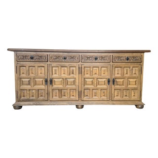 Late 19th Century Large Catalan Spanish Baroque Light Walnut Tuscan Credenza or Buffet For Sale