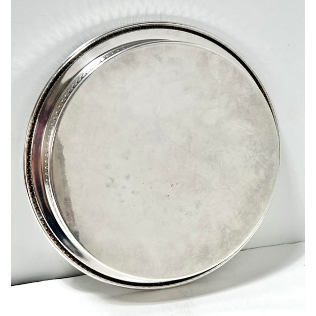 Vintage Wm. Rogers Silver-Plated Serving Tray Ornate Engraved & Pierced Border 9.5” For Sale In Louisville - Image 6 of 9