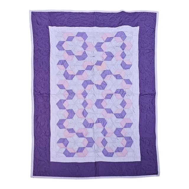 Vintage Pennsylvania Amish “Block and Star” Hand-Stitched Cotton Quilt For Sale