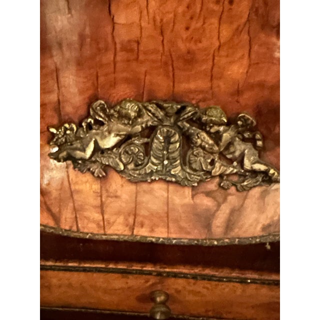 Late 19th Century Antique French-Style Writing Desk With Ornate Carvings & Inlaid Wood For Sale - Image 5 of 14