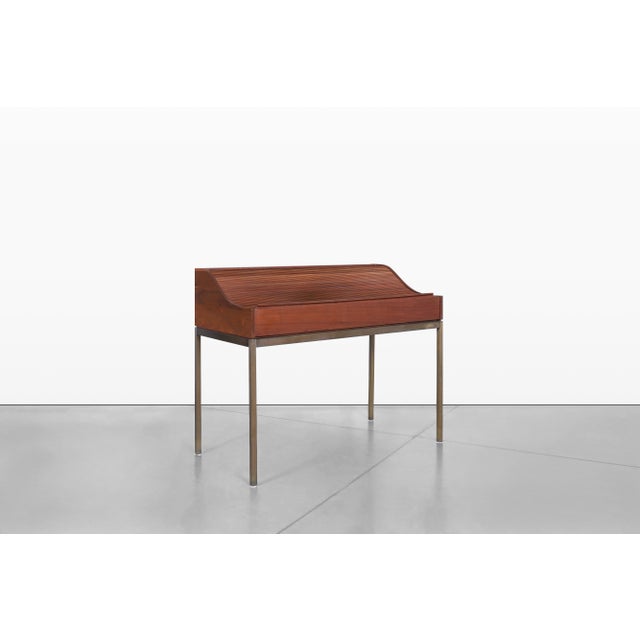 Wood Mid-Century Walnut Roll-Top Desk by John Kapel for Glenn of California For Sale - Image 7 of 14
