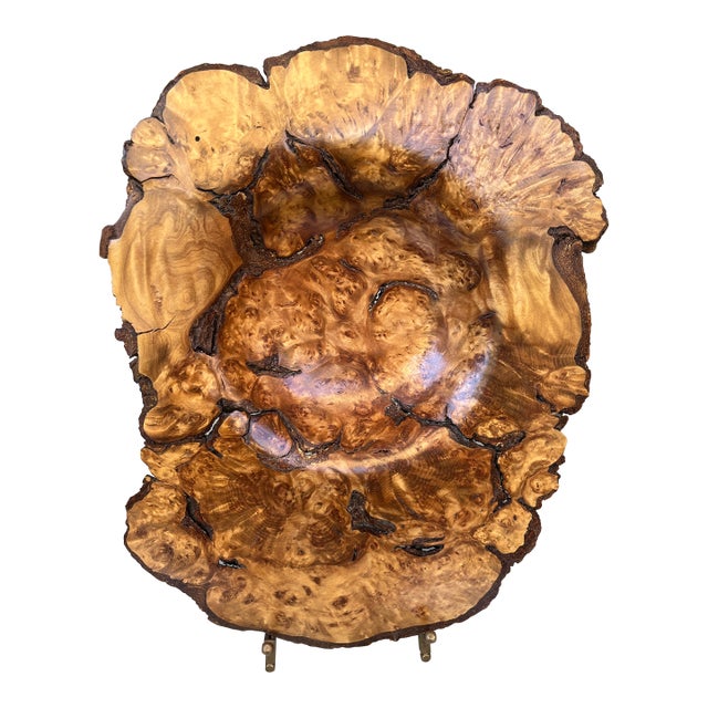 Organic Modern Hand-Turned Natural Edge Sugar Maple Burl Centerpiece Bowl - 12.5x9.5 Inches For Sale