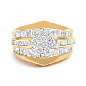 14K Yellow Gold 2-1/3 Cttw Diamond Cluster Channel Set Chevron Shaped Engagement Ring (H-I Color, SI1-SI2 Clarity) - Ring Size 5.5