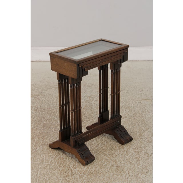 Vintage Brandt Set of 4 Glass Top Mahogany Nesting Tables For Sale - Image 9 of 15