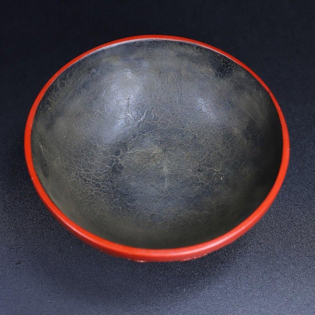 Red Vintage Chinese Cinnabar Carved Lacquer Bowl With Dragon Motif For Sale - Image 8 of 10