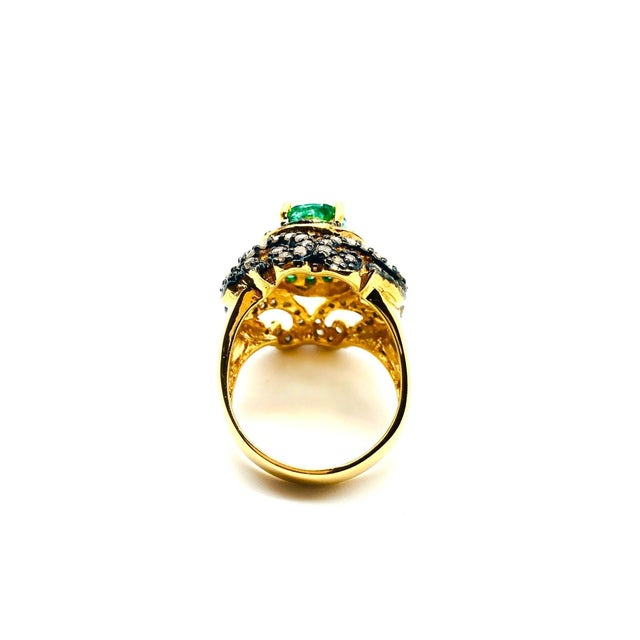 Gemstone Bochic "Orient" Natural Emerald & Natural Diamond Ring Set In 18K Gold &Silver For Sale - Image 7 of 18