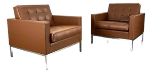 Florence Knoll for Knoll Studios “Lounge Chairs” in Leather With Chrome Bases.