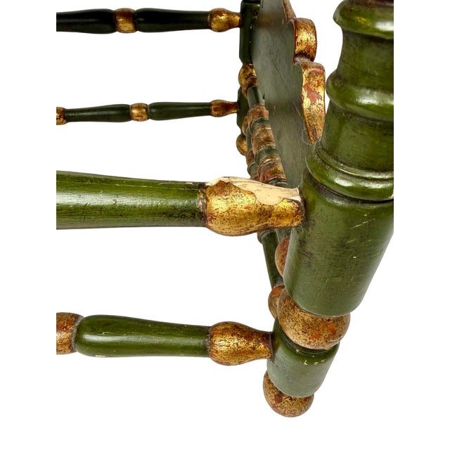 Wood Antique Spanish Colonial Green and Gilt Ladderback Chair For Sale - Image 7 of 9