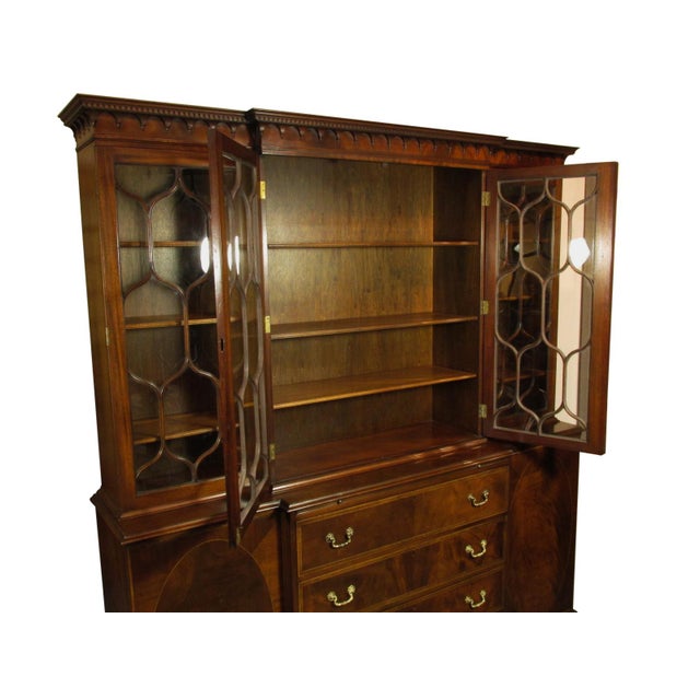 H. Sacks & Sons 1950s Georgian Style Inlaid Breakfront, Attributed For Sale - Image 4 of 13