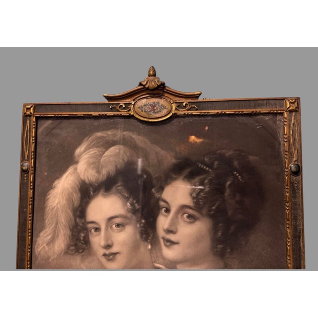 Late 19th Century Antique Victorian Lithograph Reproduction Print of Two Ladies in an Art Deco Frame For Sale - Image 5 of 9