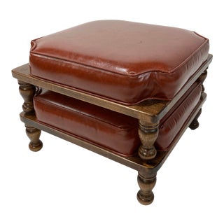 Leather and Turned Wood Stacking Footstools, Pair For Sale