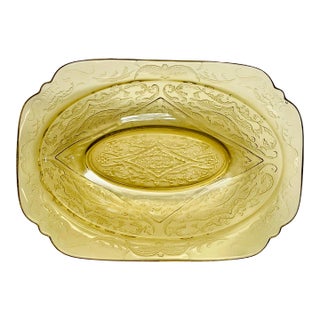 1930’s Madrid Yellow Federal Glass Square Rimmed Serving Bowl For Sale