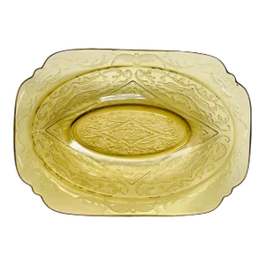 1930’s Madrid Yellow Federal Glass Square Rimmed Serving Bowl
