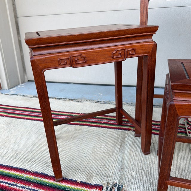 Brick Red A Very Nice Set of 4 Vintage Chinoiserie Mahogany Nesting Tables, Circa 1960's For Sale - Image 8 of 12