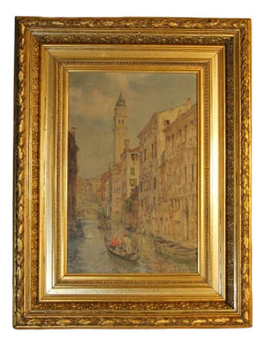J. Curter, Venetian Canal Scene, Early 20th Century, Oil on Wood, Framed