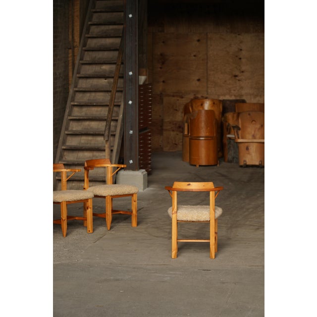 Danish Pine Dining Chairs in Lambswool, 1970s, Set of 4 For Sale - Image 4 of 18