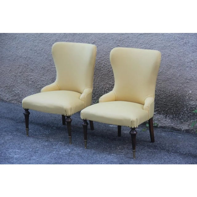 Mid-Century Modern Set of Mid-Century Italian Wood & Brass Armchairs, 1950s For Sale - Image 3 of 15