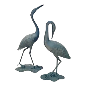 Large Cast Metal Cranes, a Pair