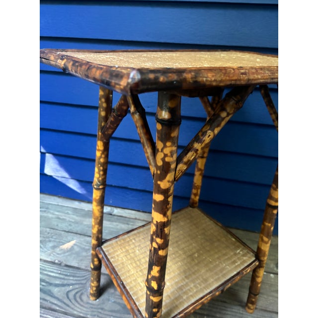 Burnt Bamboo Two-Tier Side Table, 19th Century For Sale - Image 4 of 12