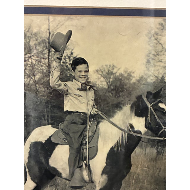 Wood Vintage Framed Black and White Photo "Justin Tubb and His Pony" For Sale - Image 7 of 11