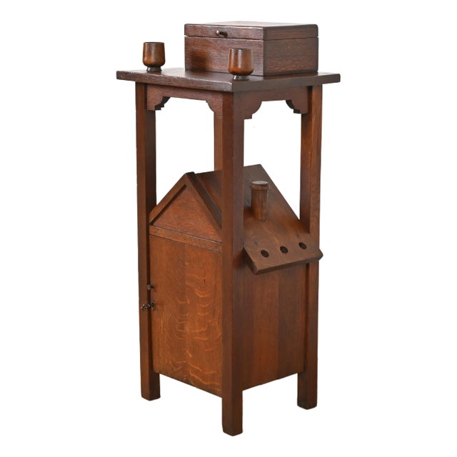 Stickley Brothers Style Antique Mission Oak Arts & Crafts Smoker's Stand, Circa 1910 For Sale