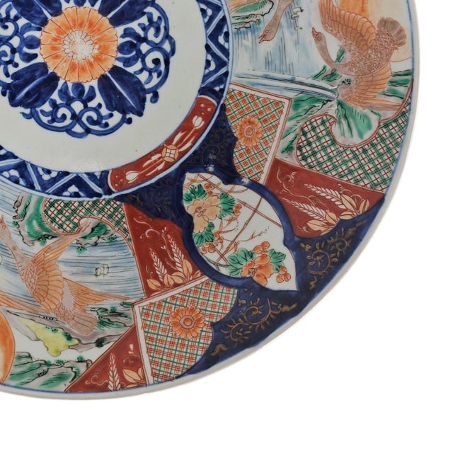 Japanese Japanese Imari Porcelain Charger With Crane Panels Meiji Period 16" For Sale - Image 3 of 9
