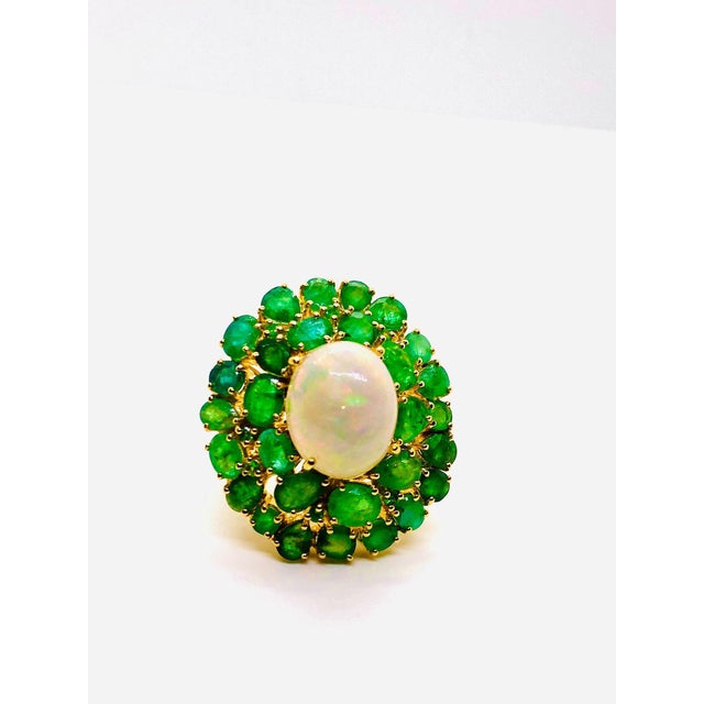 Bochic “Orient” Vintage Emeralds & Fire Opal Ring Set In 18K Gold & Silver For Sale In New York - Image 6 of 10